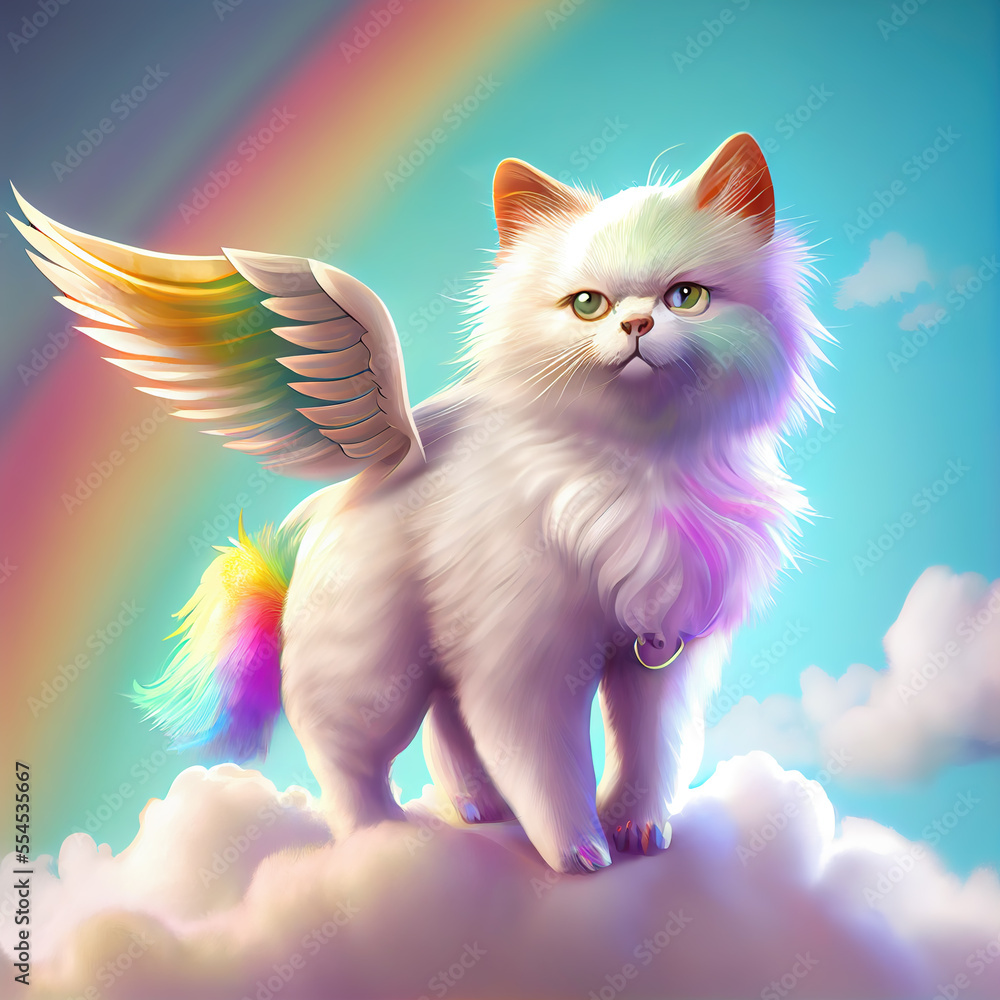 fantasy cat rainbow with wings in the sky Stock Illustration | Adobe Stock, image size:1000x1000