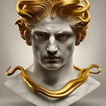 Generative AI Image Featuring A White Marble Greek Statue Bust Of A Handsome Young Man With A Chiseled Face And Alabaster Skin. Marble Bust Of The Greek God Adonis, God Of Beauty.