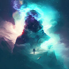 Wall Mural - God silhouette against the background of space and galaxies. sketch art for artist creativity and inspiration. generative AI
