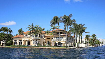 Wall Mural - Beautiful corner waterfront home in Fort Lauderdale, Florida, USA.