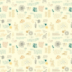 Wall Mural - seamless pattern on scientific topic in virology, chemistry, biology, medicine