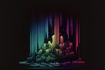 Wall Mural - The neon lines in this digital waterfall create a mesmerizing and futuristic visual effect as they flow and dance down the dark background. Generative AI