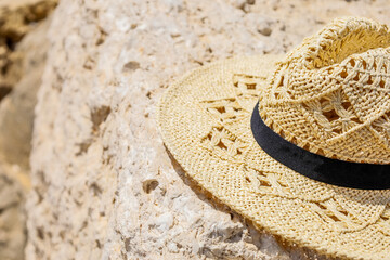 Beautiful hat on natural rock, closeup