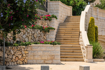 Poster - Marble stairs in beautiful park on sunny day