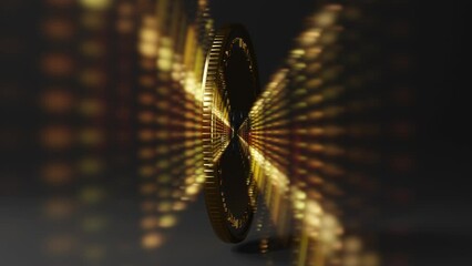 Wall Mural - Loop 3d animation of the NFT coin with the date of 2023 new year. The coin rotates radiating streams of rays. The future of cryptocurrency, the idea of well-being and success.