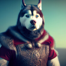 Warrior Dog, Husky Breed, Fantasy Surreal Illustration