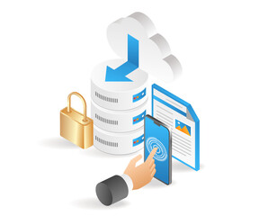 Poster - Flat isometric 3d illustration cloud server security control