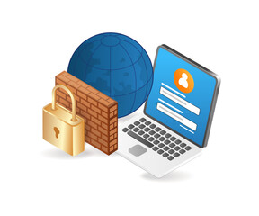 Poster - Flat isometric 3d illustration of computer data internet safety wall