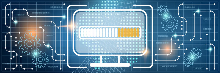OS update, software upgrade, program installation vector concept illustration. Technology style web banner, header design template