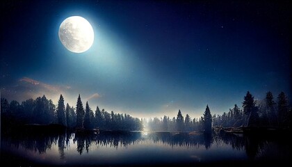 Wall Mural - moon over the lake