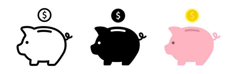 Piggy bank with dollar coin set