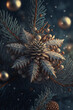 Beautiful christmas tree isolated on dark background, beautiful christmas tree decorated with beautiful shiny baubles