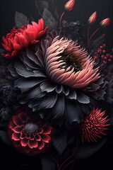 Beautiful black and red color flower isolated on dark background, beautiful black and red color flower for valentine day