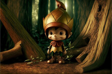 Pinocchio In The Forest. Main Character From The Novel The Adventures Of Pinocchio (1883). Generative AI. 