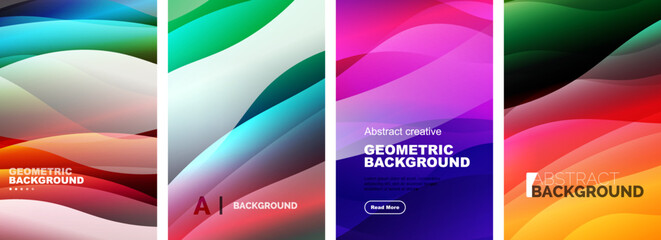 Set of trendy simple fluid color gradient abstract backgrounds with dynamic wave line effect. Vector Illustrations For Wallpapers, Banners, Backgrounds, Cards, Book Illustrations, landing pages