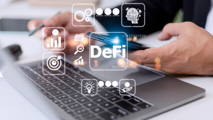 DeFi Decentralized Finance. Technology blockchain cryptocurrency concept