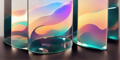 Beautiful curved green glass reflections and refractions with extreme bends, abstract, exquisite and clear images of clean and elegant design elements produced by Ai