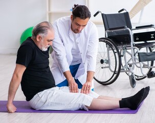 Wall Mural - Aged patient recovering from injury in hospital