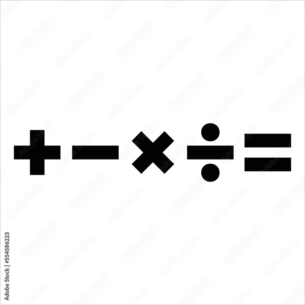 Basic Mathematics symbols for arithmetic operations: plus, minus ...