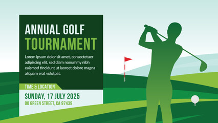 Wall Mural - Golf Championship Flyer Poster Design, Golf Event Horizontal Banner Vector Template