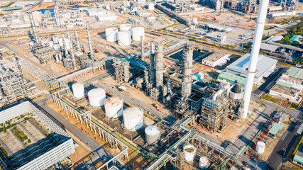 Sticker - Aerial top view of Tank oil refinery plant and petrochemical plant with tower column of Petrochemistry industry in site construction and petrochemical plant