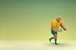 © Ake - An athlete wearing a yellow shirt and green pants. He is pulling or pushing something. 3d rendering of cartoon character in acting.