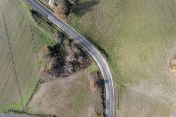 Drone aerial view of hills near Morfasso in Vald'Arda Piacenza Italy