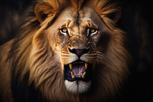 Roaring Wild African Lion. Lion On Dark Background. Digital Artwork