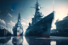 Modern Warships In The Sea