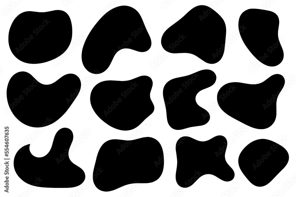 Set of abstract liquid forms and fluid shapes, blobs element, black ...