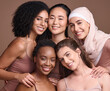 © N F/peopleimages.com - Diversity, women and group portrait with beauty, skincare and different, empowerment and inclusion. Equality, community and global with happy young model, natural and wellness with studio background.
