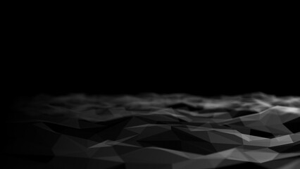 Wall Mural - wave of digital particles on a black background. abstract interlacing lines and points. digital conn