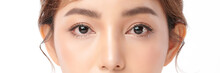 Close Up Of Beauty Asia Woman Eye On White Background.