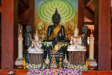 Phu Ruea District, Loei Province, Thailand - 28 July 2022: Dark Green Jade Buddha At Wat Somdet Phu Ruea Ming Mueang.