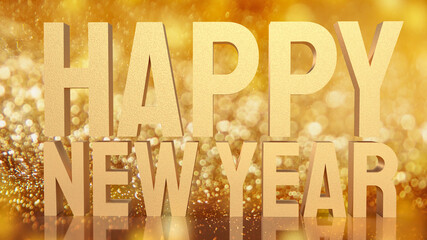 The gold happy new year on bokeh for holiday concept 3d rendering