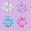 © Юлія Алексенко - Donuts pink blue white and purple on a purple background, graphic pattern.