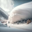 illustration huge snow avalanche rolls towards village made with generative ai