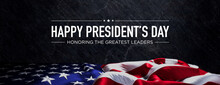 Premium Banner For Presidents Day With United States Flag And Black Slate Background.