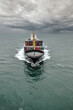 © Image'in - Impressive aerial wide angle view of a container ship crossing the oceans
