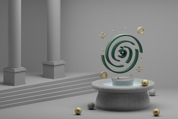 Poster - Beautiful abstract illustrations Galaxy and start symbol icon on a fountain and column background. 3d rendering illustration. Background pattern for design. Space exploration.