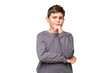 © luismolinero - Little caucasian kid over isolated chroma key background having doubts and thinking