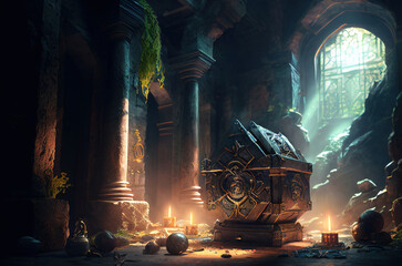 Wall Mural - fantasy scene, the treasure at the end of a dungeon. game design inspiration. sketch art for artist creativity and inspiration. generative AI