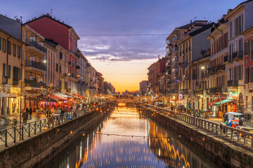 Fototapete - Naviglio Canal, Milan, Lombardy, Italy