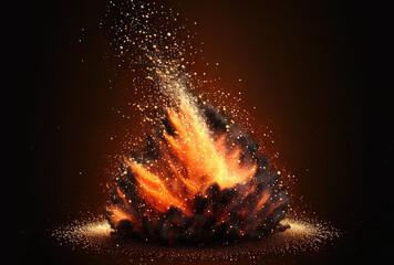 Sticker - Particles of fire over a dark background. Background of fire sparks. luminous fire glitter particles in a dark background. blurred motion of a blaze. Generative AI