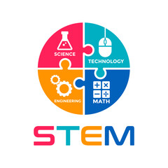 STEM vector icon or graphic template. This design use laboratory, mouse, gear and calc.