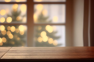 This is an illustration of a quaint table with a large window in the front. The table is set for the upcoming Christmas season