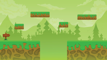 2d game art, natural landscape for games, mobile applications and computers, game background vector illustration.