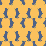 Fototapeta Koty - Pembroke welsh corgi puppy is standing on his hind legs. Seamless pattern. Dog silhouette. Endless texture. Design for wallpaper, fabric, template.