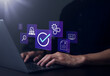 © Supatman - Businessman working with checkbox icon of guarantee. certification of standard of company product, ISO certification, warranty best, Standard quality control certification assurance concept.