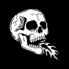 Skull fire art Illustration hand drawn black and white vector for tattoo, sticker, poster etc